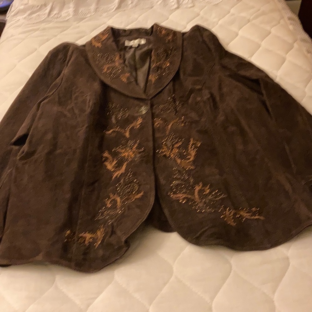Coldwater creek 3X leather suede embroider jacket